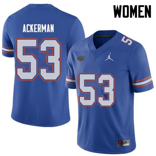 Women's NCAA Florida Gators Brendan Ackerman #53 Stitched Authentic Jordan Brand Royal College Football Jersey JYE2465XI